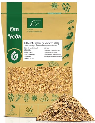 BIO Ceylon Zimt geschrotet Zimtstücke Stückchen grob | Echter Zimt Canehl aus Sri Lanka | Organic Bio-zertifiziert DE-ÖKO-039 | Cinnamon | Für Küche und Tee von OmVeda