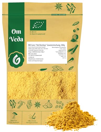 BIO Curry Pulver Hot Bombay Gewürzmischung 500g | Original Indischer Art | Fein Gemahlen | OHNE Konservierungsstoffe | Spices Blend | OmVeda von OmVeda