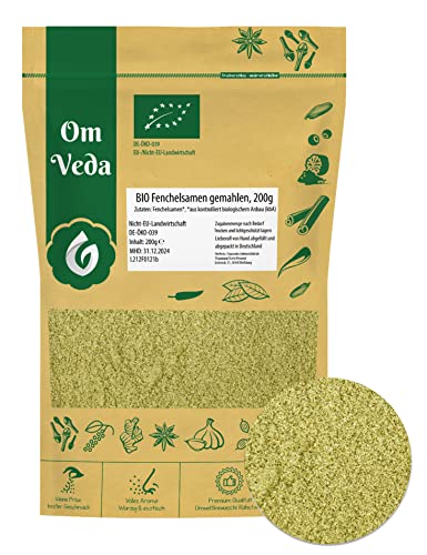 BIO Fenchel Samen gemahlen 200g | Fenchelsamen Fenchelpulver fein gemahlen | Organic Fennel Powder | OmVeda Gewürze für Küche von OmVeda