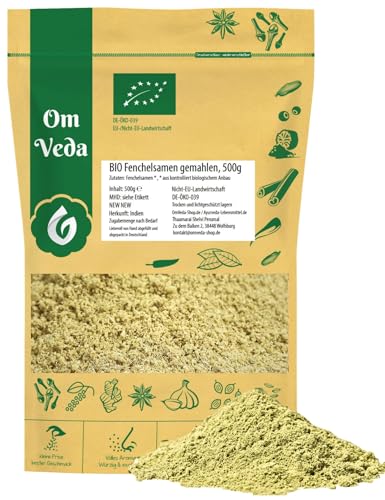 BIO Fenchel Samen gemahlen | Fenchelsamen Fenchelpulver fein gemahlen | Organic Fennel Powder | OmVeda Gewürze für Küche (500g) von OmVeda