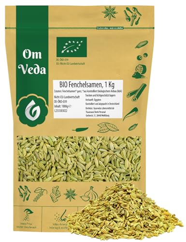 BIO Fenchelsamen 1Kg Fenchel Gewürz Fenchelsaat Fennel Seeds ganz | BIO-Qualität | Teegewürz Kräutertee Fencheltee | OmVeda Gewürze | Für Küche und Tee von OmVeda