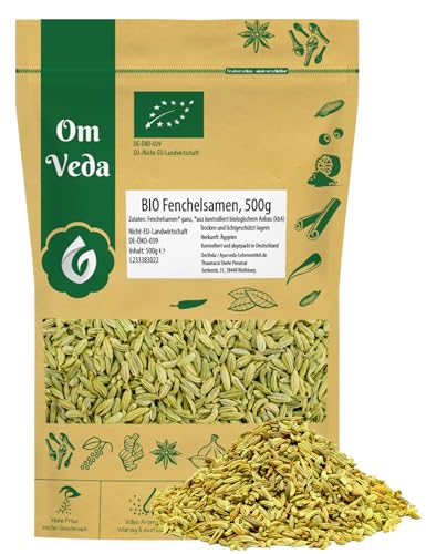 BIO Fenchelsamen 500g Fenchel Gewürz Fenchelsaat Fennel Seeds ganz | BIO-Qualität | Teegewürz Kräutertee Fencheltee | OmVeda Gewürze | Für Küche und Tee von OmVeda