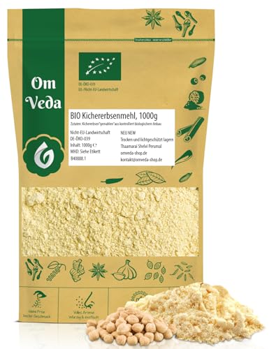BIO Kichererbsenmehl 1000g | Fein Gemahlenes Kichererbsenmehl in Bio-Qualität | Vielseitig Einsetzbar für Falafel, Pfannkuchen, Spätzle und Glutenfreies Backen | OmVeda BIO Kichererbsenmehl 1000g | Fein Gemahlenes Kichererbsenmehl in Bio-Qualität | Vielseitig Einsetzbar für Falafel, Pfannkuchen, Spätzle und Glutenfreies Backen | OmVeda von OmVeda