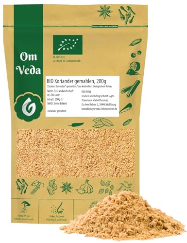 BIO Koriander Pulver gemahlen 200g | Koriandersamen Korianderpulver Koriandersaat fein gemahlen | Organic Coriander Powder | OmVeda Gewürze für Küche (200g) von OmVeda