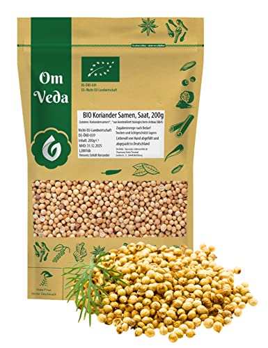 BIO Koriander Samen Ganz 200g | Koriandersamen Koriandersaat | Organic Coriander Seeds | OmVeda Gewürze für Küche (200g) von OmVeda