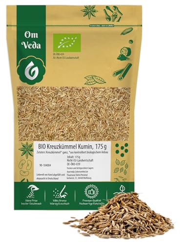 BIO Kreuzkümmel Kumin ganz 175g | Kreuzkümmelsamen Kreuzkümmelsaat Gewürz | Indische Ayurveda Küche | Organic Bio-Qualität DE-ÖKO-039 | Cumin Seeds Jeera | OmVeda von OmVeda