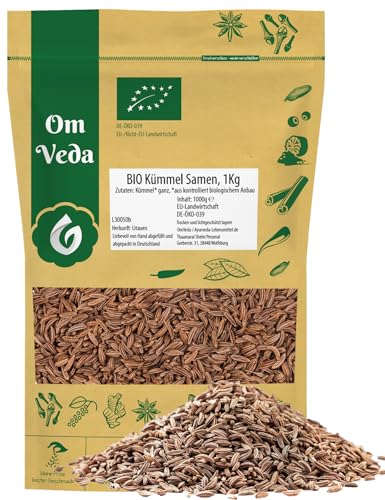 BIO Kümmel 1Kg Kümmelsamen Kümmelsaat Kümmelkörner Wiesenkümmel | Kochen Backen Brotgewürz Kümmeltee | Organic Bio-Qualität DE-ÖKO-039 | Caraway Seeds | OmVeda von OmVeda