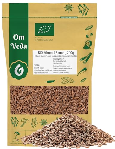 BIO Kümmel 200g Kümmelsamen Kümmelsaat Kümmelkörner Wiesenkümmel | Kochen Backen Brotgewürz Kümmeltee | Organic Bio-Qualität DE-ÖKO-039 | Caraway Seeds | OmVeda Gewürze von OmVeda