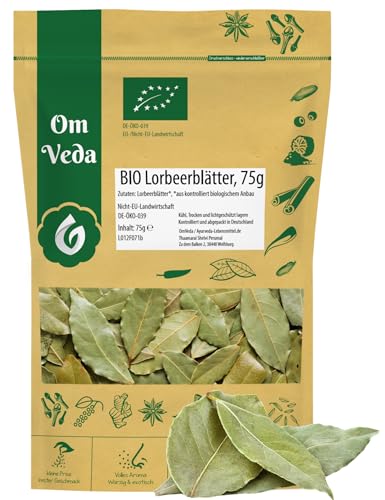 BIO Lorbeerblätter 75g getrocknet Lorbeer Blätter | Premium BIO-Qualität handverlesen | Organic Bay Leaves | OmVeda von OmVeda