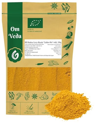 BIO Madras Curry Masala Golden Mix Mild | Aromatische Gewürzmischung mit Kurkuma, Kreuzkümmel & Koriander | Mild-würziger Geschmack für Curry, Eintöpfe & indische Gerichte BIO Madras Curry Masala Golden Mix Mild | Aromatische Gewürzmischung mit Kurkuma, Kreuzkümmel & Koriander | Mild-würziger Geschmack für Curry, Eintöpfe & indische Gerichte von OmVeda