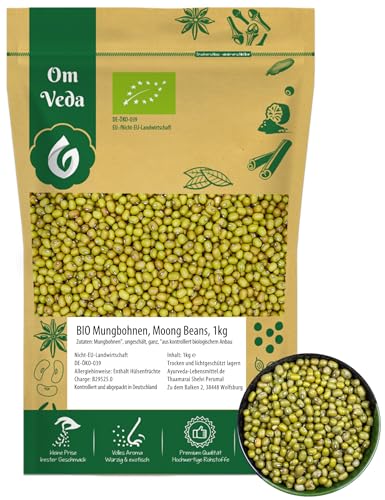 BIO Mungbohnen 1000g | Premium Qualität Moong Dal | OmVeda BIO Mung Dal geschält halbiert | Gelbe Mungbohnen Munglinsen Moong Dal | Schnellkochend & mild von OmVeda