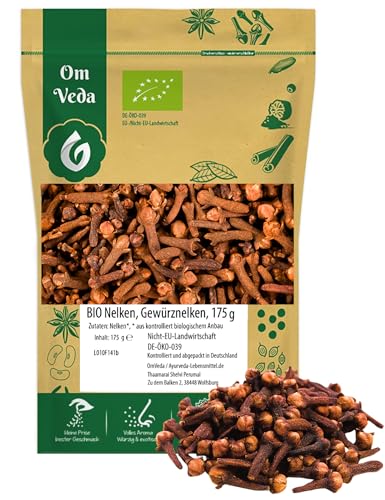 BIO Nelken Gewürznelken ganz 175g | Nelken Gewürz Gewürze | Handverlesen Getrocknet | Kochen Backen | Organic Bio-Qualität DE-ÖKO-039 | Cloves Whole | OmVeda von OmVeda