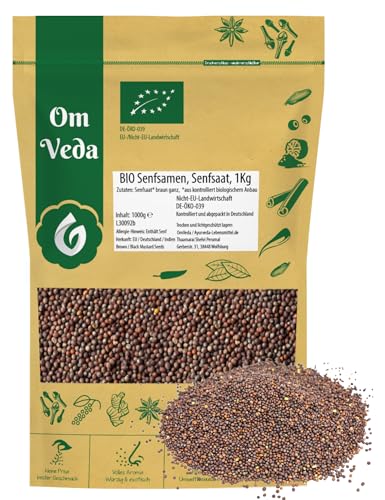 BIO Senfsamen 1Kg Senfkörner Senfsaat Senf Samen | braun schwarz | ganz | BIO-Qualität | Senf-Gewürz | Indische Asiatische Küche 1000g (1Kg) von OmVeda