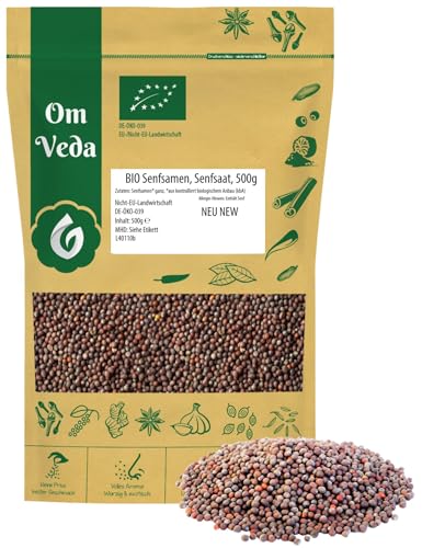 BIO Senfsamen 500g Senfkörner Senfsaat Senf Samen | braun schwarz | ganz | BIO-Qualität | Senf-Gewürz | Indische Asiatische Küche von OmVeda