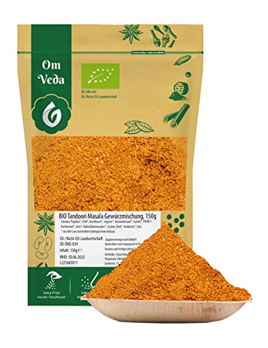 BIO Tandoori Masala 150g – Aromatische Gewürzmischung für Indische Küche: Tikka, Butter Chicken, BBQ, Grillmarinaden, Curry, Fleisch, Fisch & Gemüse | Sehr Scharf | DE-ÖKO-039 | OmVeda von OmVeda
