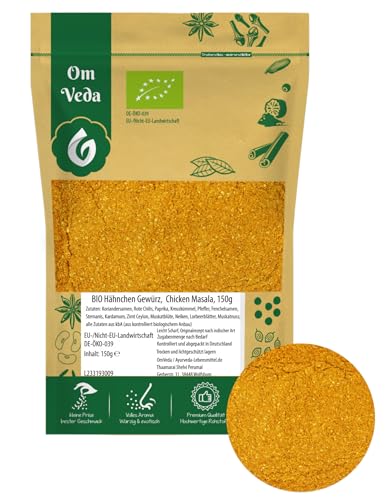 BIO Butter Chicken Masala 150g | Indisches Hähnchengewürz für Curry, Tikka, Grillen & BBQ | Aromatische Gewürzmischung für Geflügel | DE-ÖKO-039 | OmVeda von OmVeda