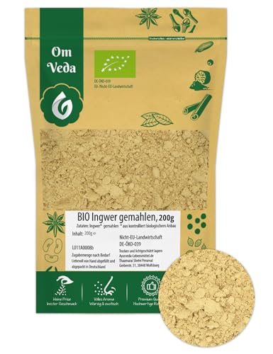 BIO Ingwer gemahlen 200g Ingwerpulver Ingwer Pulver gemahlene Ingwerwurzel | Organic Bio-Qualität DE-ÖKO-039 | Ginger Powder | OmVeda von OmVeda