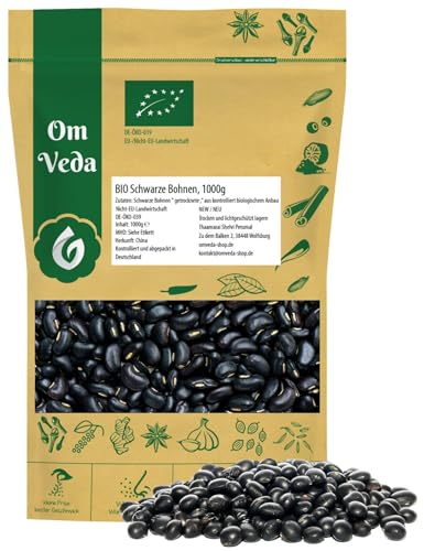 BIO Schwarze Bohnen 1000g – Getrocknete Black Turtle Bohnen | Aromatisch & Vielseitig für Suppen, Eintöpfe, Bowls, mexikanische Gerichte | Organic Black Beans | OmVeda von OmVeda
