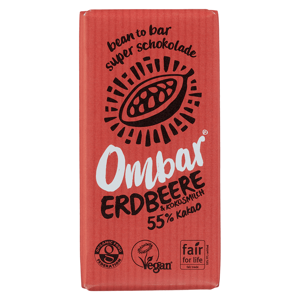 Bio Raw Erdbeere-Kokosmilch Schokolade, 35g Bio Raw Erdbeere-Kokosmilch Schokolade, 35g von Ombar