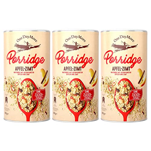 OneDayMore Apfel Zimt Porridge | 1350g Haferbrei Viel Frucht Müsli | Vegan Haferflocken Aus 100% Natürlichen Zutaten | Gesundes Essen zum Frühstück | 3-pack von OneDayMore