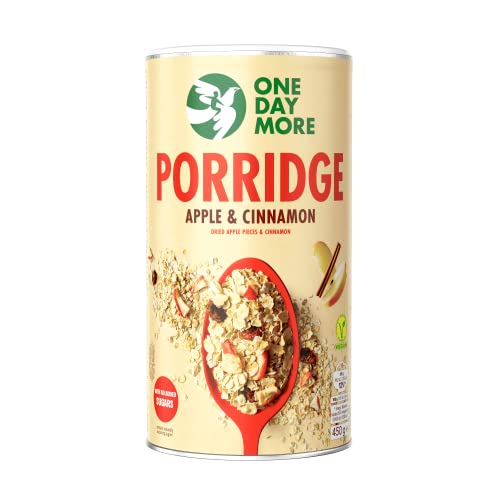 OneDayMore Apfel Zimt Porridge ohne Zucker | 450g Haferbrei Viel Frucht Müsli | Vegan Haferflocken Aus 100% Natürlichen Zutaten | Gesundes Essen zum Frühstück von OneDayMore