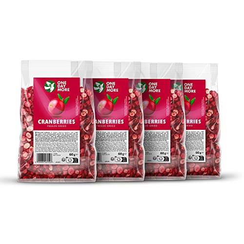 OneDayMore Cranberry Getrocknet Ohne Zucker | 240g Getrocknete Cranberries Ungezuckert | Preiselbeeren Ungesüßt Cranberrys | Gesunde Snacks Gefriergetrocknete 4-pack von OneDayMore