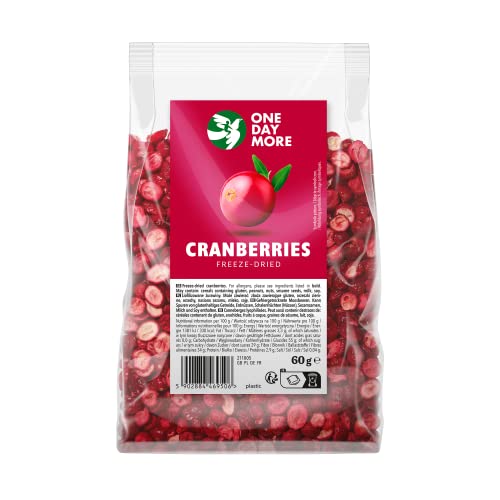 OneDayMore Cranberry Getrocknet Ohne Zucker | 60g Getrocknete Cranberries Ungezuckert | Preiselbeeren Ungesüßt Cranberrys | Gesunde Snacks Gefriergetrocknete von OneDayMore