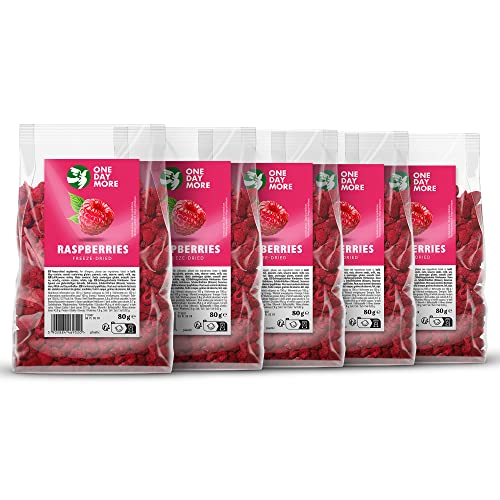 OneDayMore Getrocknete Himbeeren Gefriergetrocknet | 400g Gefriergetrocknete Himbeere | Trocken Himbeeren Getrocknet | Himbeer Ohne Zucker Gesunde Snacks Früchte | Freeze Dried Raspberries 5-pack von OneDayMore