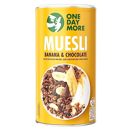 OneDayMore Müsli mit Banane und Schokolade | Ein nahrhaftes Frühstück für Energie | Knusprigkeit| Natürliche Süße | Der perfekte Start in den Tag| 400g von OneDayMore