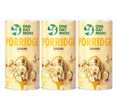 OneDayMore Porridge mit Bananen | 1350g Haferbrei Müsli | Vegan Haferflocken Frühstück Aus 100% Natürlichen Zutaten | Gesundes Essen zum Frühstück | 3-pack von OneDayMore