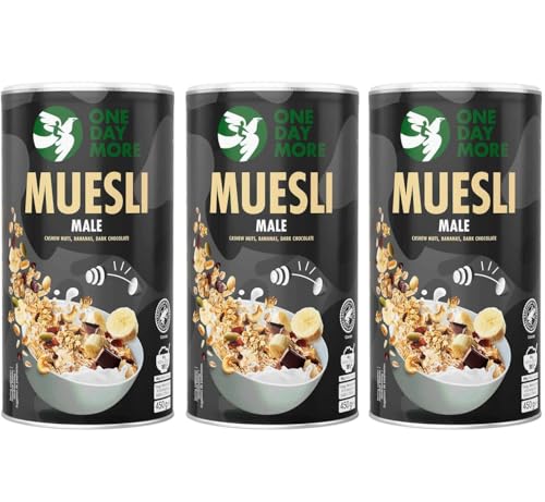 OneDayMore Schoko Müsli für ihn | 1500g Haferflocken Fit Schokomüsli mit Bananen | Viele Früchte Essen Snack Aus 100% Natürlichen Zutaten | Muesli Zuckerfrei Ohne Palmöl | 3-pack von OneDayMore