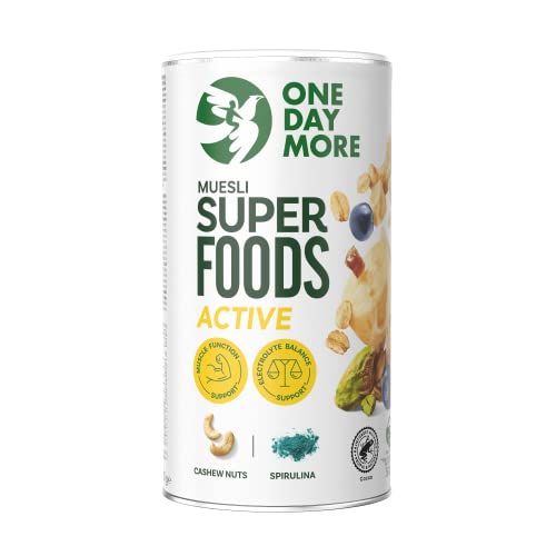 OneDayMore Superfoods ACTIVE Protein Müsli ohne Zucker | 500g Low Carb Müsli Zuckerfrei Musli Frühstück Snack | Früchtemüsli Schoko Fit Muesli Essen Aus 100% Natürlichen Zutaten | von OneDayMore