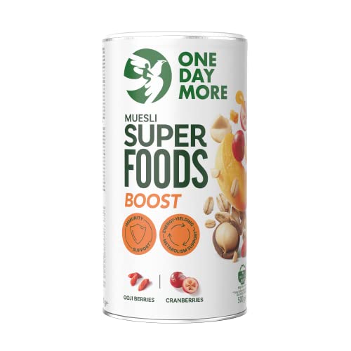 OneDayMore Superfoods BOOST Protein Müsli ohne Zucker | 500g Low Carb Müsli Zuckerfrei Musli Frühstück Snack | Früchtemüsli Schoko Fit Muesli Essen Aus 100% Natürlichen Zutaten | von OneDayMore