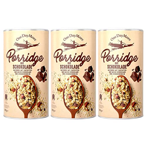 OneDayMore Zweifach Schokoladig Porridge ohne Zucker | 1350g Haferbrei Schoko Zuckerfrei Müsli | Haferflocken Frühstück Aus 100% Natürlichen Zutaten | Schokolade Hafer-Porridge Essen | 3-pack von OneDayMore