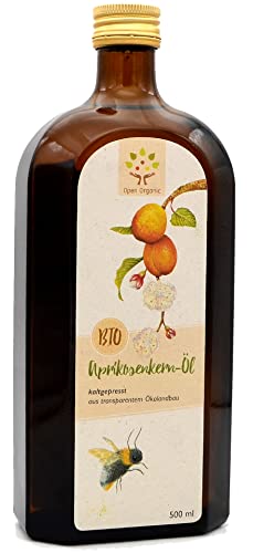 Bio-Aprikosenkernöl 500ml, nativ, kaltgepresst aus süßen Aprikosenkernen von Open Organic