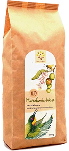Bio-Macadamianüsse 800g - ganze Macadamia ohne Schale - Güteklasse 1 - ungeröstet und ungesalzen - Nachfüllpackung für 0,8kg Glas - naturbelassen aus kleinbäuerlicher Landwirtschaft am Mount Kenya von Open Organic