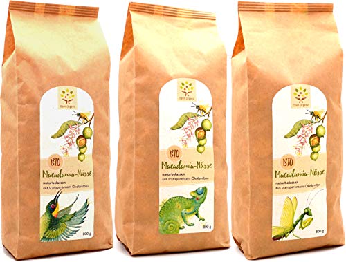 Bio-Macadamianüsse 2,4kg (3x 800g) - ungeröstet und ungesalzen - naturbelassen aus kleinbäuerlicher Landwirtschaft am Mount Kenya von Open Organic