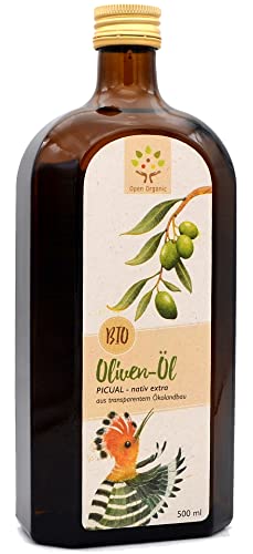 Bio-Olivenöl PICUAL nativ extra 500 ml, traditionell hergestellt, kaltgepresst aus Picual Oliven von Open Organic