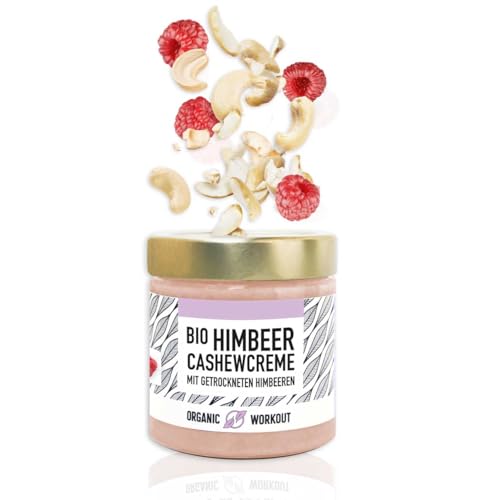 BIO-BERRY CASHEWMUS mit Himbeere Vanille-Aroma 190g | vegan | lower-carb | ohne Zuckerzusatz | mit Erythrit | Weisse Schokolade Organic Workout von Organic Workout