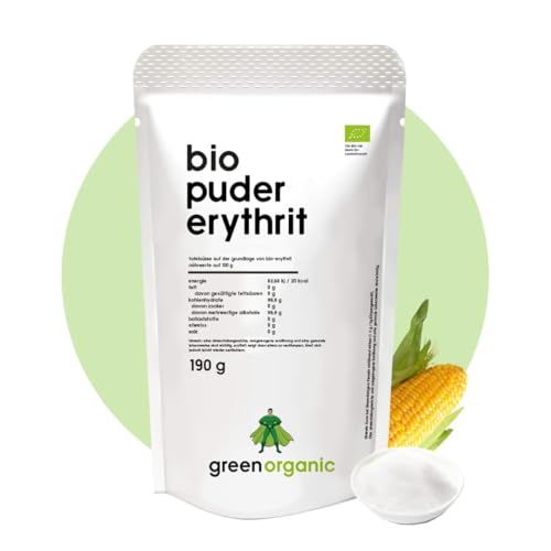 BIO ERYTHRIT-PUDER - lower-carb, Puderzucker-Alternative, kalorienarm, Zuckeralternative für Diät und zum Abnehmen, light, zahn-freundlich, 190 g, GreenOrganic von Organic Workout