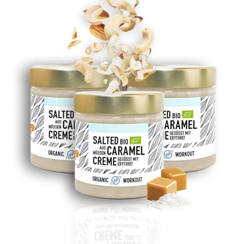 BIO-NUSSMUS Salted-Caramel | Cashew-Erdnuss | vegan | lower-carb | ohne Zuckerzusatz | mit Erythrit gesüsst | 3x190gOrganic Workout von Organic Workout