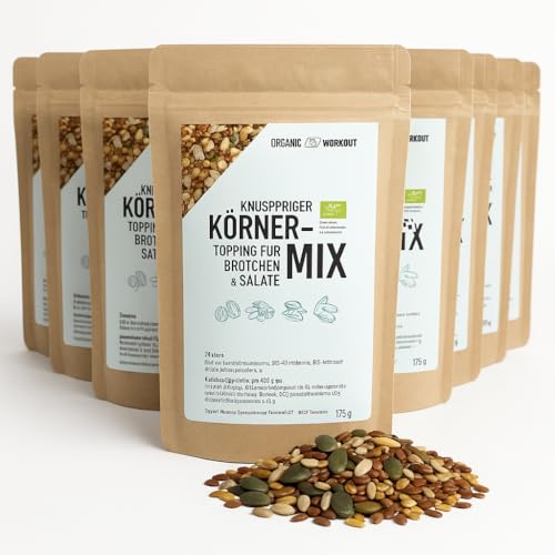 Bio Körner-Mix – Ballaststoffreich, Proteinreich & Vegan | Mit Sonnenblumenkernen, Kürbiskernen & Leinsamen | Knuspriges Topping für Brot, Bowls, Müsli & Salat (10 er, Körner-Mix) von Organic Workout