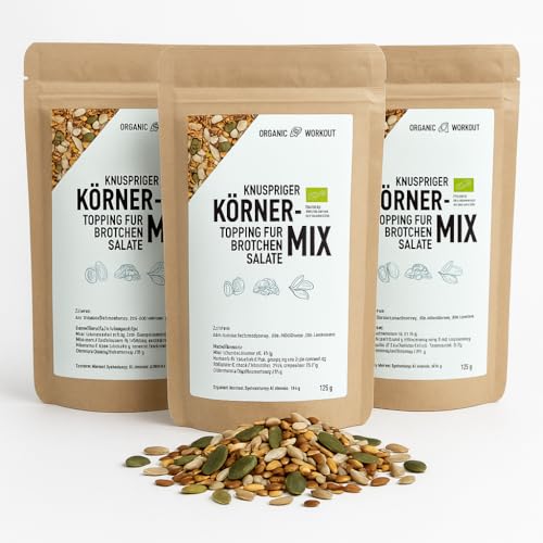 Bio Körner-Mix – Ballaststoffreich, Proteinreich & Vegan | Mit Sonnenblumenkernen, Kürbiskernen & Leinsamen | Knuspriges Topping für Brot, Bowls, Müsli & Salat (3 er, Körner-Mix) von Organic Workout