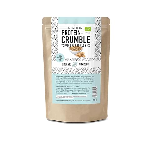 Cookie Dough Protein Crumble Topping – Knusprig & Schoko-Chips, – Vegan, Ohne Zuckerzusatz, mit Bio-Erythrit & Bio-Erbsenprotein – Perfekt für Bowls, Joghurt & Desserts von Organic Workout