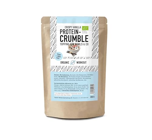 Crispy Vanilla Protein Crumble Topping – Knusprig & Vanillig – Vegan, Ohne Zuckerzusatz, mit Bio-Erythrit & Bio-Erbsenprotein – Perfekt für Bowls, Joghurt & Desserts von Organic Workout