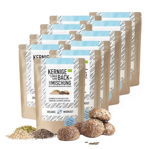 Kerniges LOWER-CARB-BROTBACKMISCHUNG 10x450g – Bio, vegan, glutenfrei, Saatenbrot, proteinreiches Brot, Lebensmittel ohne Getreide, Organic Workout von Organic Workout