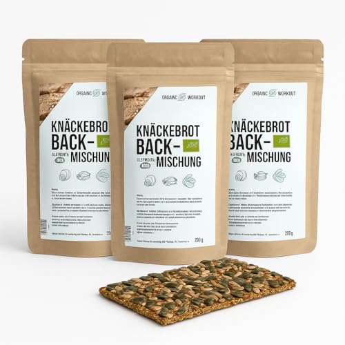 LOWER-CARB-KNÄCKEBROT Backmischung – Bio, vegan, glutenfrei, Eiweiss-Brot-Alternative, Lebensmittel ohne Getreide, lactosefrei, keto, Organic Workou (3 er, kernig) von Organic Workout