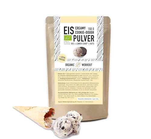 Lower-Carb* Cookie Dough Eis Mix - Cremiges Eis mit Erythrit gesüsst, bio, ohne Zucker-Zusatz, 2,5 g verwertbare Kohlenhydrate - keto ohne Maltit - glutenfrei, bio - 150 g, Organic Workout Lower-Carb* Cookie Dough Eis Mix - Cremiges Eis mit Erythrit gesüsst, bio, ohne Zucker-Zusatz, 2,5 g verwertbare Kohlenhydrate - keto ohne Maltit - glutenfrei, bio - 150 g, Organic Workout von Organic Workout