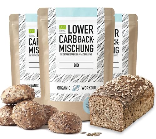 LOWER-CARB-BROTBACKMISCHUNG 3x350g – Bio, vegan, glutenfrei, Eiweiss-Brot-Alternative, Lebensmittel ohne Getreide, lactosefrei, keto, Organic Workout von Organic Workout