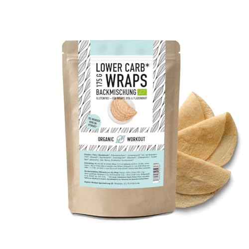 WRAPS LOWER-CARB BACKMISCHUNG für Wrap, Tortilla, Fladenbrot, Pfannenbrot – Bio, vegan, glutenfrei, Protein-Wrap, lactosefrei, keto - Organic Workout (1 er, Wrap) von Organic Workout